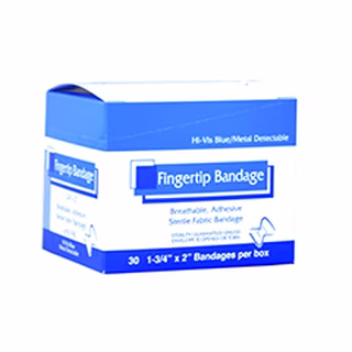 Fingertip Hi-Vis Blue Metal Detectable Bandage 30/Box