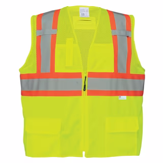 FrogWear® HV Yellow/Green, Mesh Polyester High-Visibility 6 Pocket Surveyors Safety Vest