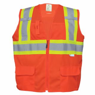FrogWear® HV Solid and Mesh Polyester High-Visibility Orange Surveyors Safety Vest